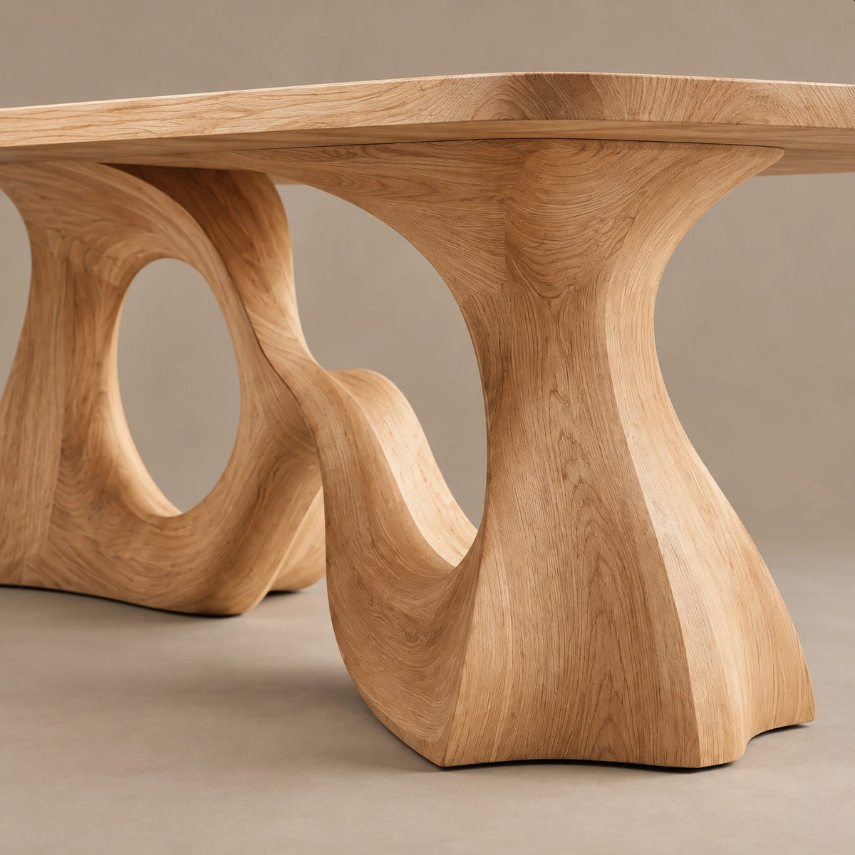Scandinavian Solid Wood Dining Table With Ring And Curve Base For Dining Room