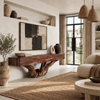 Rustic Floating TV Console With Sculptural Root Base For Living Room
