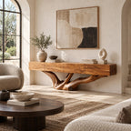 Rustic Floating TV Console With Sculptural Root Base For Living Room
