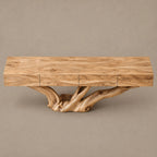 Rustic Floating TV Console With Sculptural Root Base For Living Room