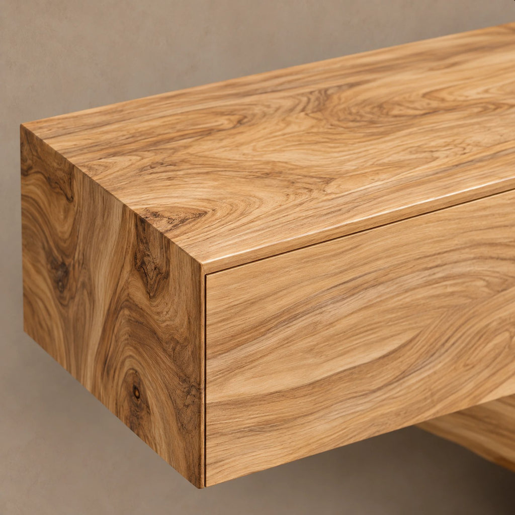 Rustic Floating TV Console With Sculptural Root Base For Living Room