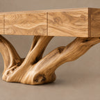 Rustic Floating TV Console With Sculptural Root Base For Living Room