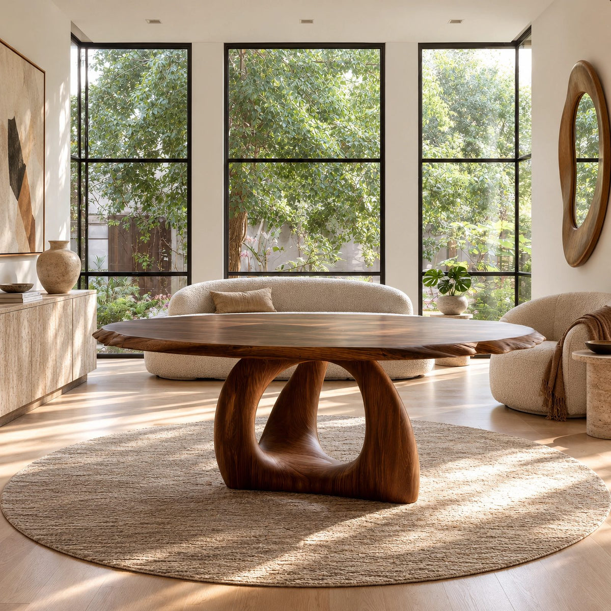 Organic Live Edge Round Dining Table With Ring Pedestal Base