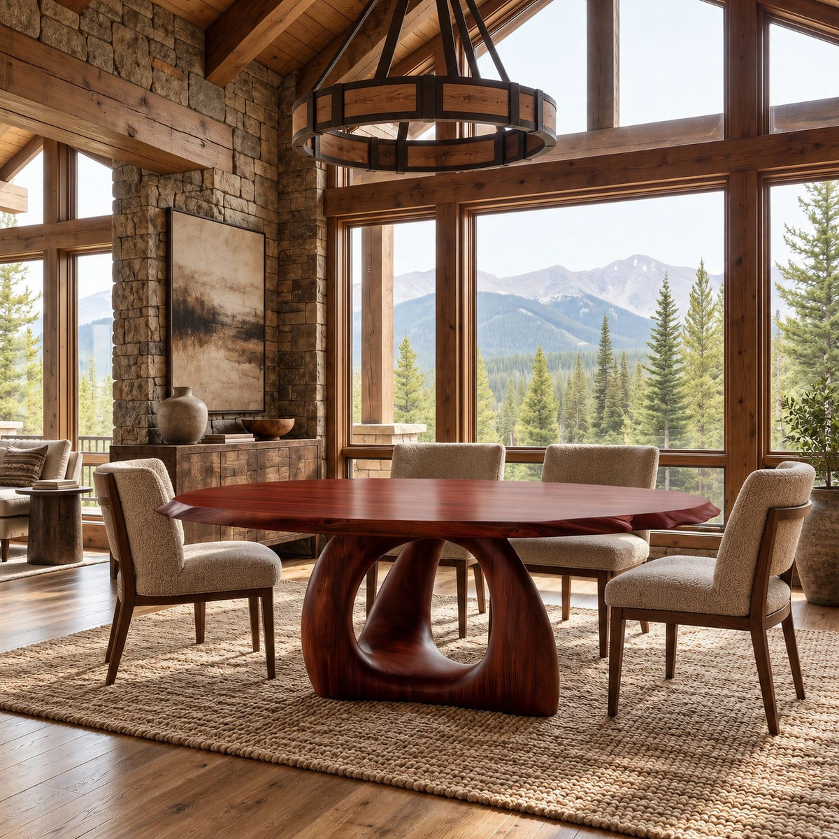 Organic Live Edge Round Dining Table With Ring Pedestal Base
