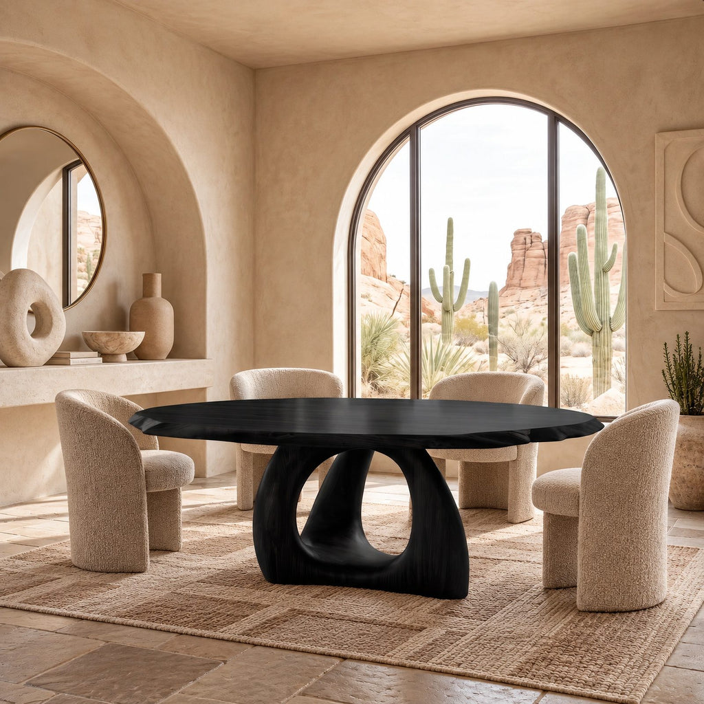 Organic Live Edge Round Dining Table With Ring Pedestal Base