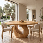 Contemporary Round Dining Table With Sculpted Loop Pedestal For Dining Room
