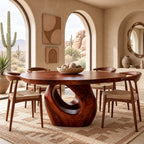 Contemporary Round Dining Table With Sculpted Loop Pedestal For Dining Room