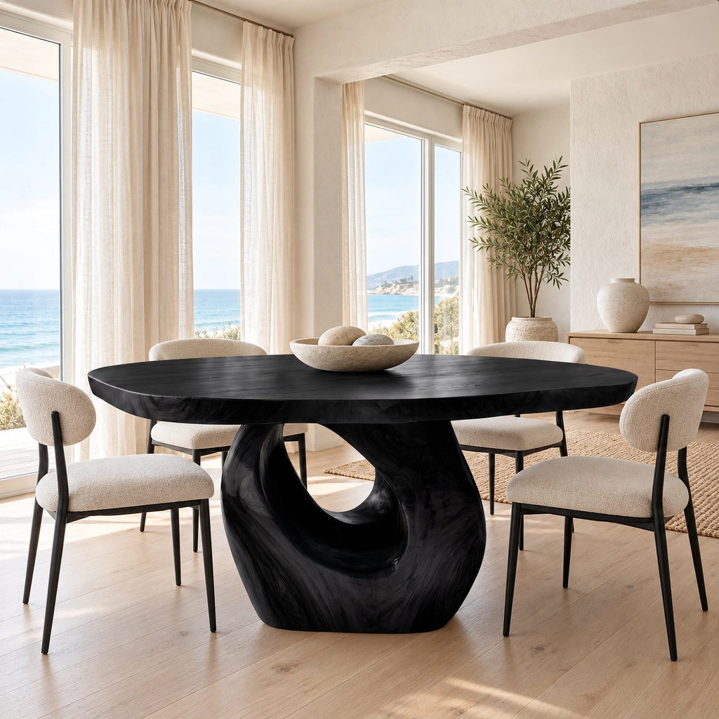 Contemporary Round Dining Table With Sculpted Loop Pedestal For Dining Room