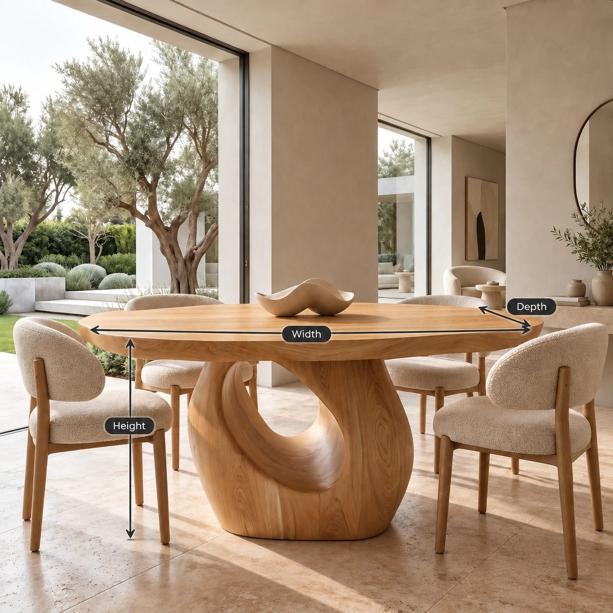 Contemporary Round Dining Table With Sculpted Loop Pedestal For Dining Room