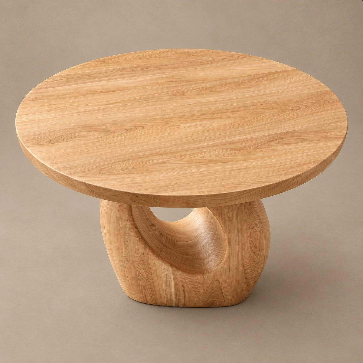 Contemporary Round Dining Table With Sculpted Loop Pedestal For Dining Room