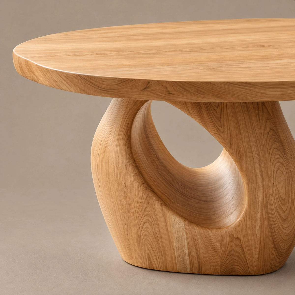 Contemporary Round Dining Table With Sculpted Loop Pedestal For Dining Room