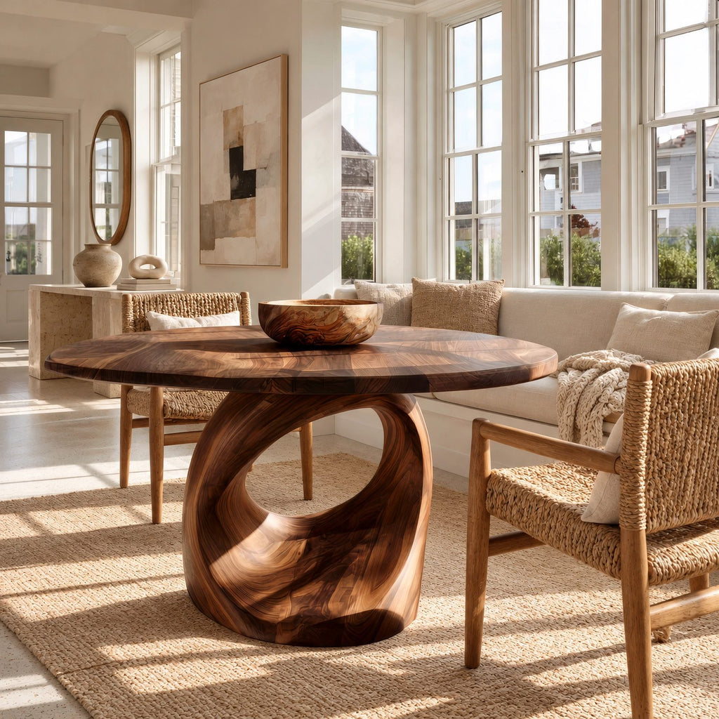 Minimalist Round Dining Table With Open Ring Base For Dining Room