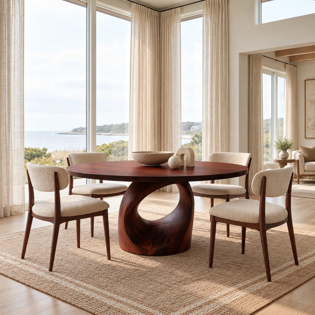 Minimalist Round Dining Table With Open Ring Base For Dining Room