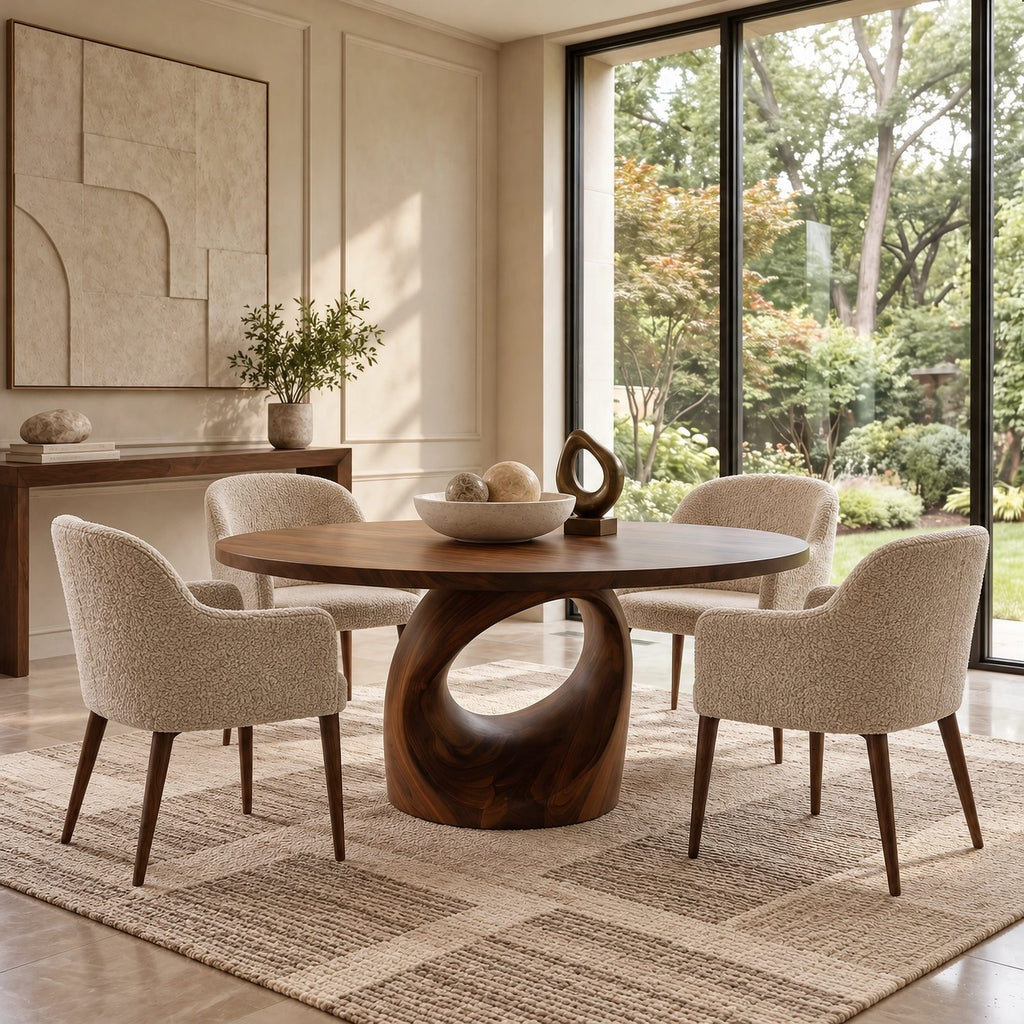 Minimalist Round Dining Table With Open Ring Base For Dining Room