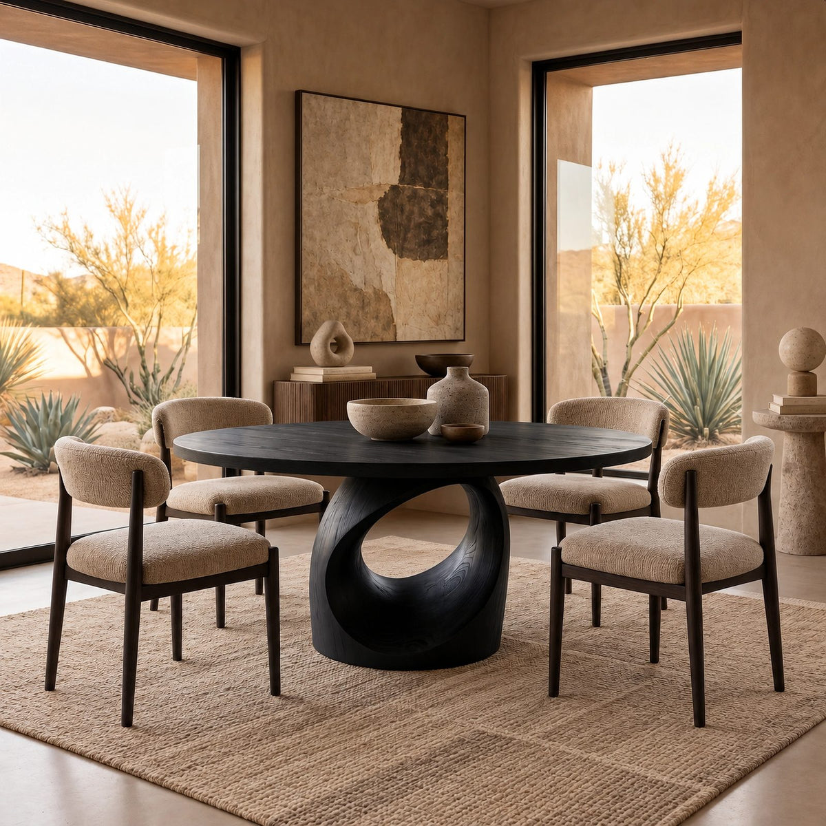 Minimalist Round Dining Table With Open Ring Base For Dining Room