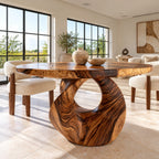 Handcrafted Round Dining Table With Carved Loop Base For Dining Room