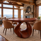Handcrafted Round Dining Table With Carved Loop Base For Dining Room