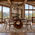 Handcrafted Round Dining Table With Carved Loop Base For Dining Room
