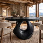Handcrafted Round Dining Table With Carved Loop Base For Dining Room