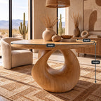 Handcrafted Round Dining Table With Carved Loop Base For Dining Room