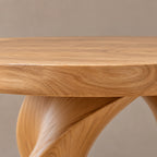 Handcrafted Round Dining Table With Carved Loop Base For Dining Room