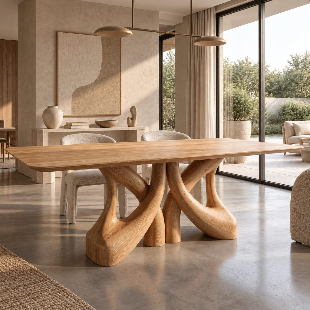 Farmhouse Solid Wood Dining Table With Branching Root Legs For Dining Room