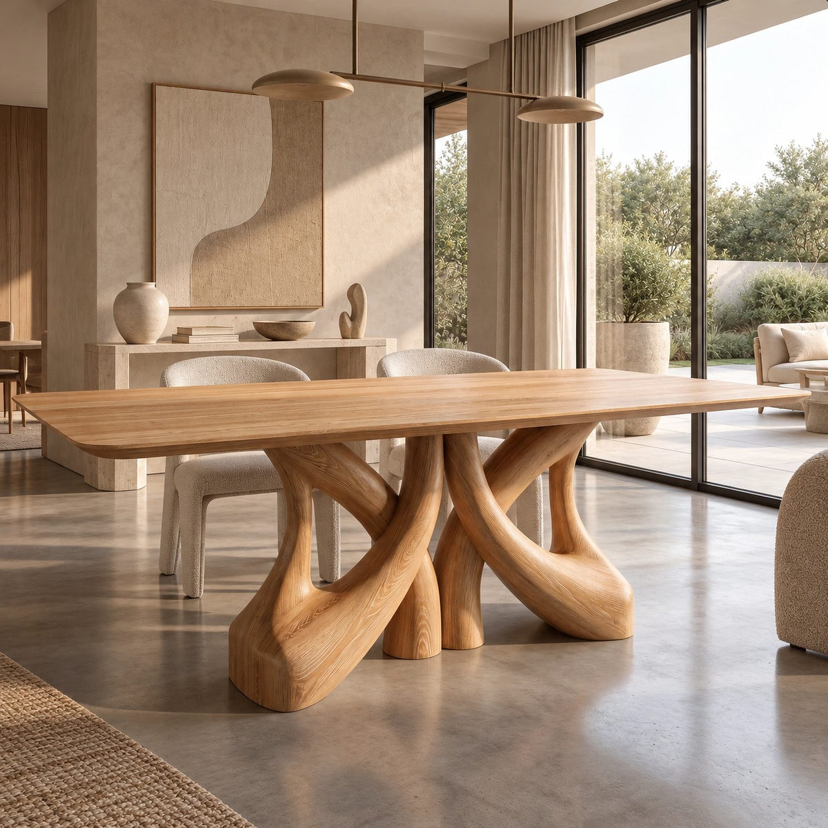 Farmhouse Solid Wood Dining Table With Branching Root Legs For Dining Room