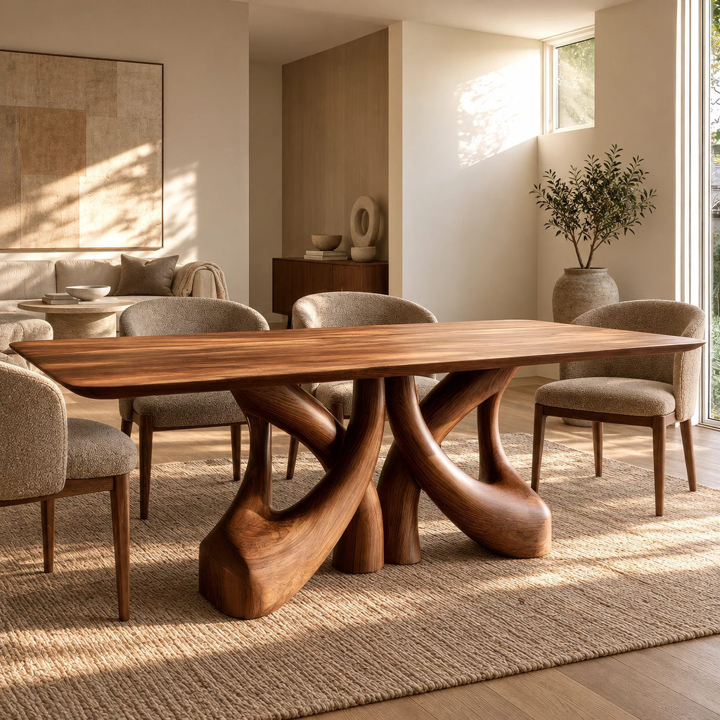 Farmhouse Solid Wood Dining Table With Branching Root Legs For Dining Room