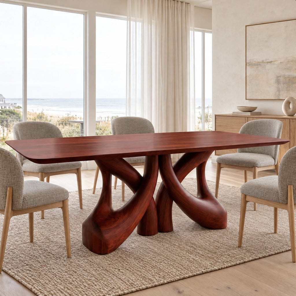 Farmhouse Solid Wood Dining Table With Branching Root Legs For Dining Room