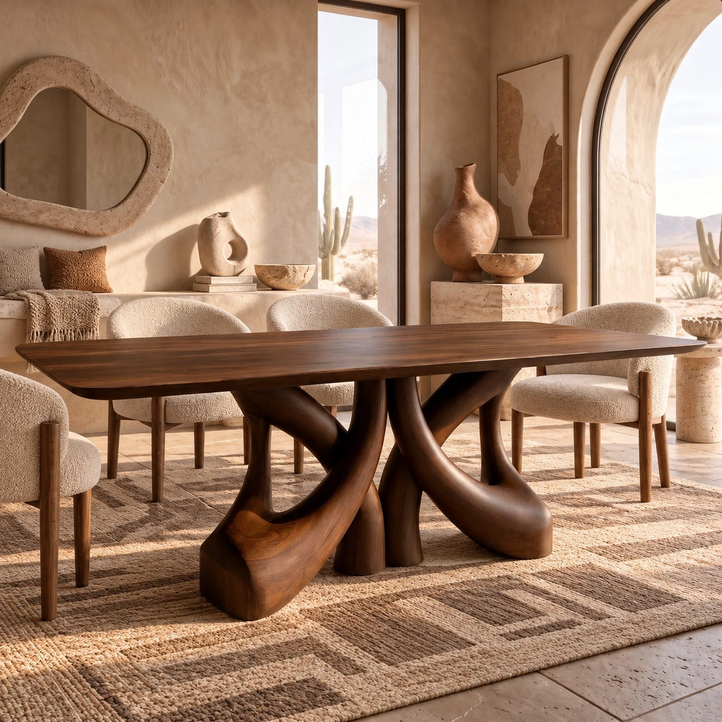 Farmhouse Solid Wood Dining Table With Branching Root Legs For Dining Room
