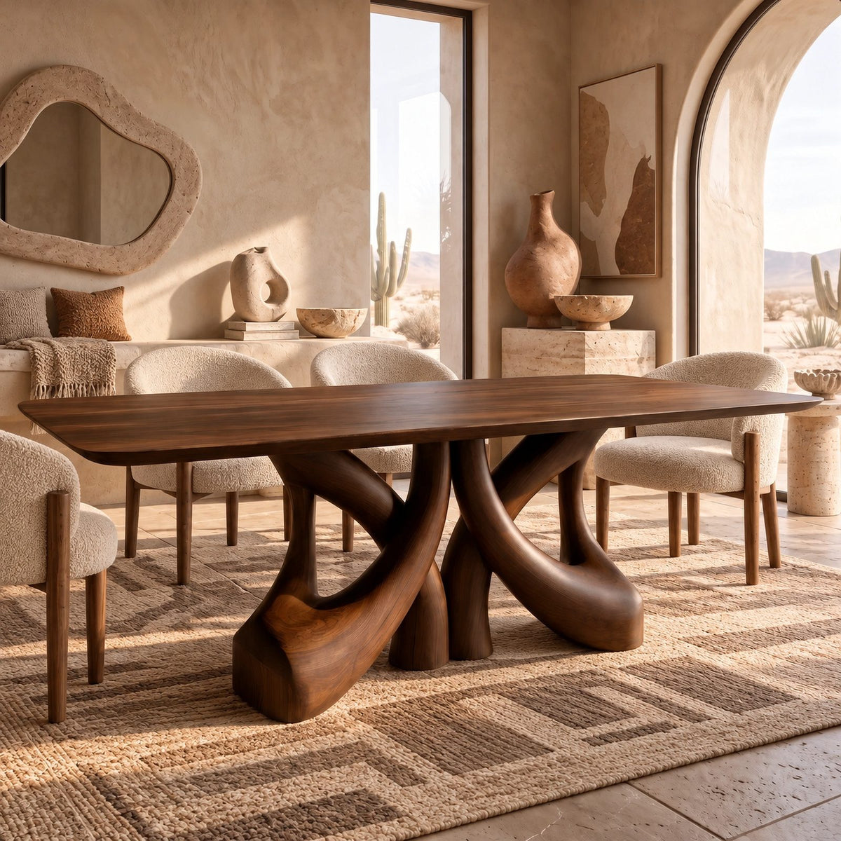 Farmhouse Solid Wood Dining Table With Branching Root Legs For Dining Room