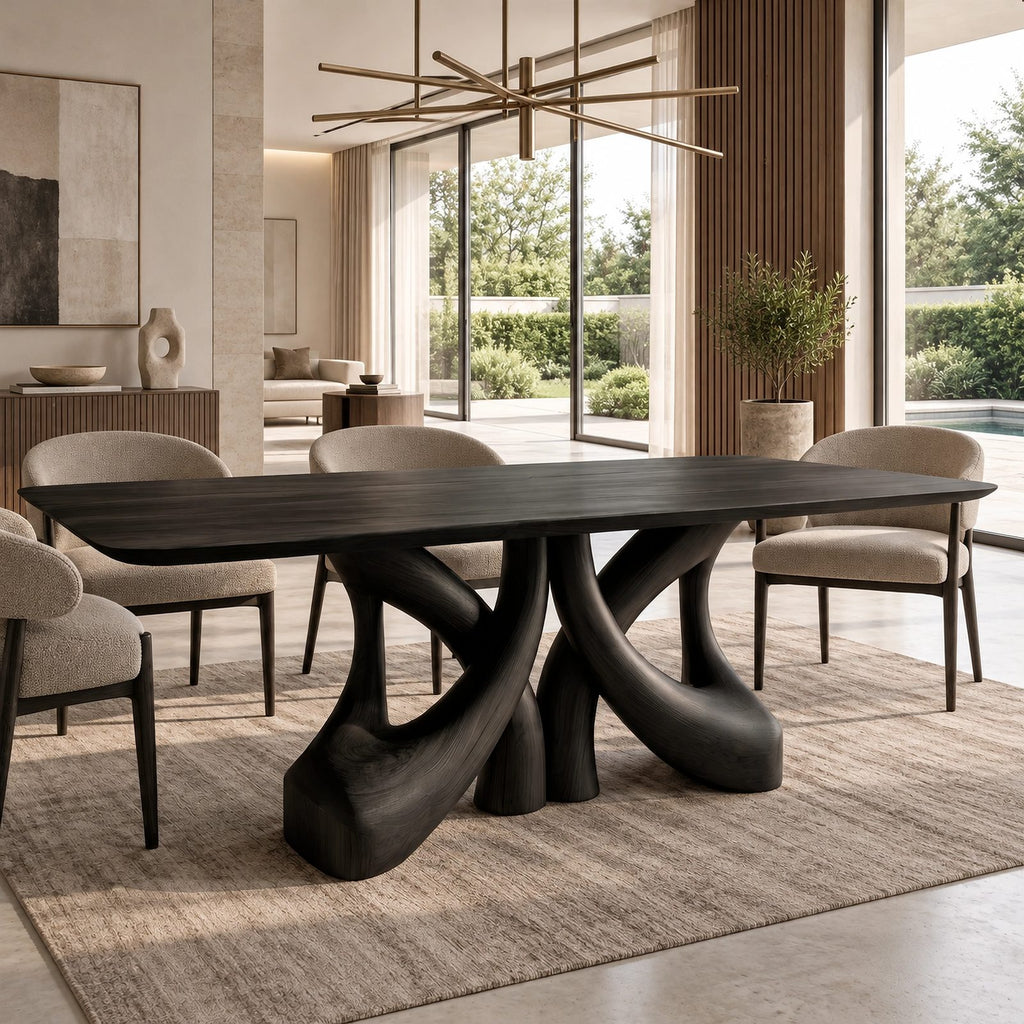 Farmhouse Solid Wood Dining Table With Branching Root Legs For Dining Room