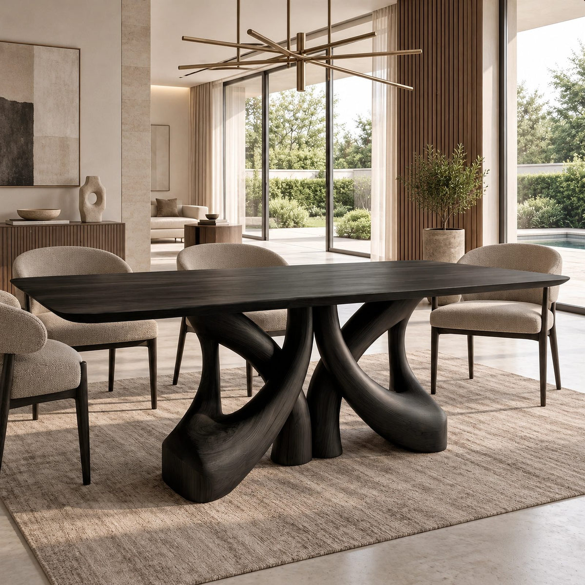 Farmhouse Solid Wood Dining Table With Branching Root Legs For Dining Room