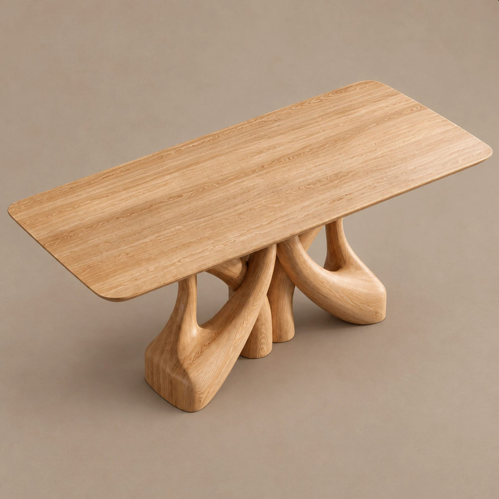 Farmhouse Solid Wood Dining Table With Branching Root Legs For Dining Room