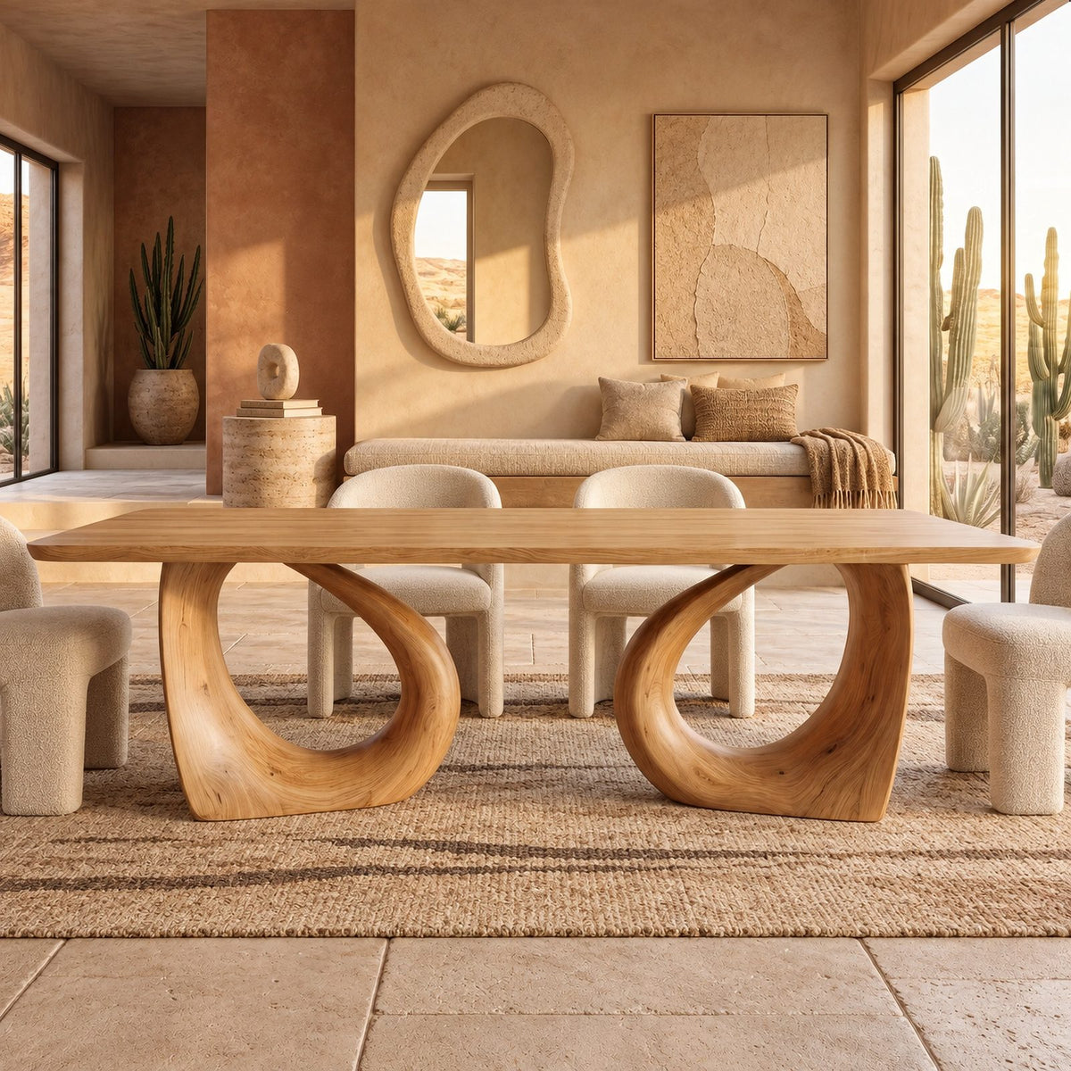 Sculptural Dining Table With Twin Arched Loop Legs For Dining Room