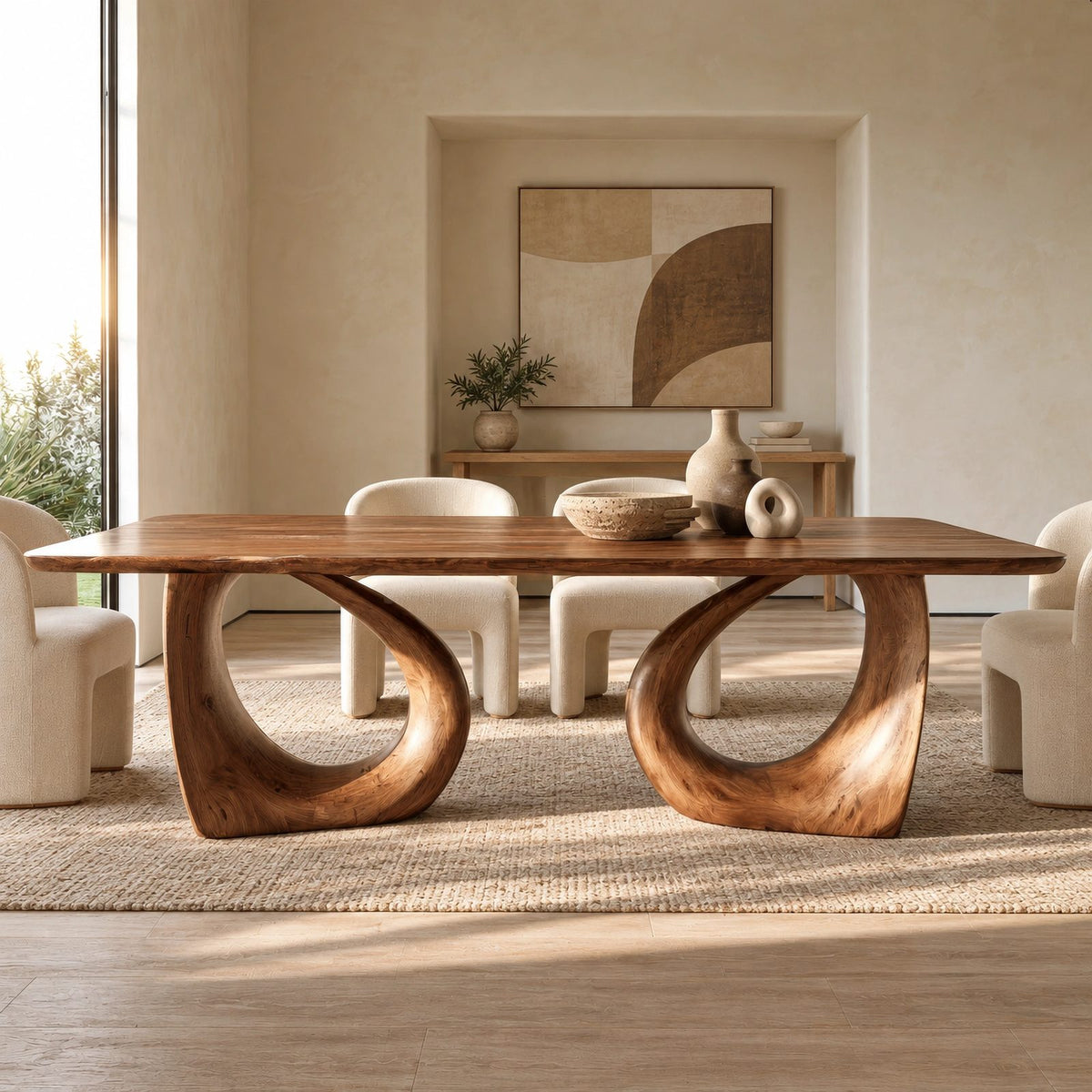 Sculptural Dining Table With Twin Arched Loop Legs For Dining Room