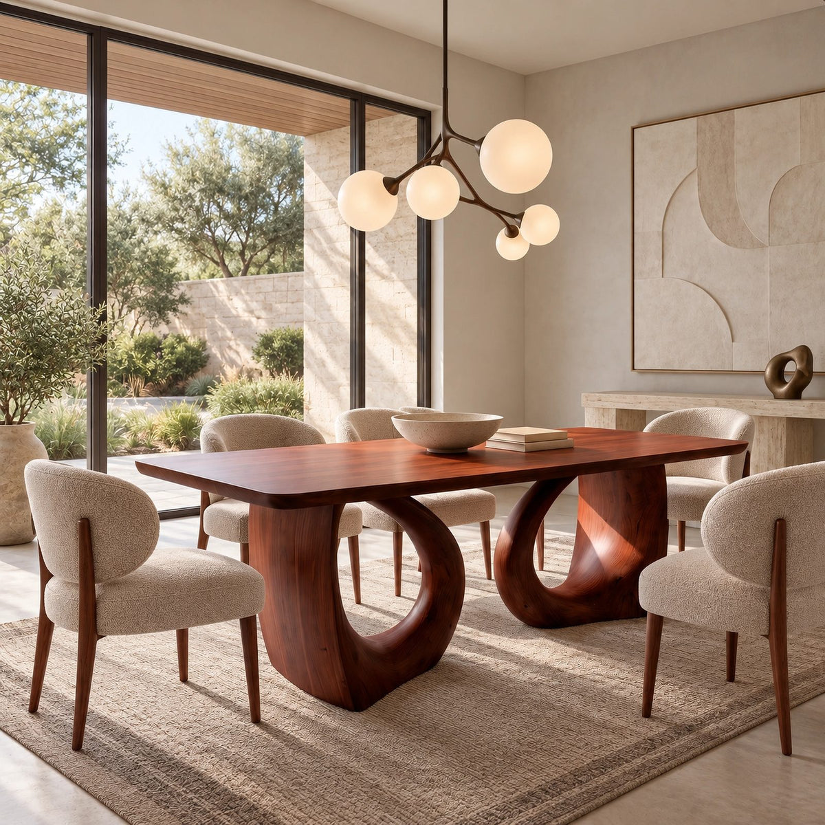 Sculptural Dining Table With Twin Arched Loop Legs For Dining Room