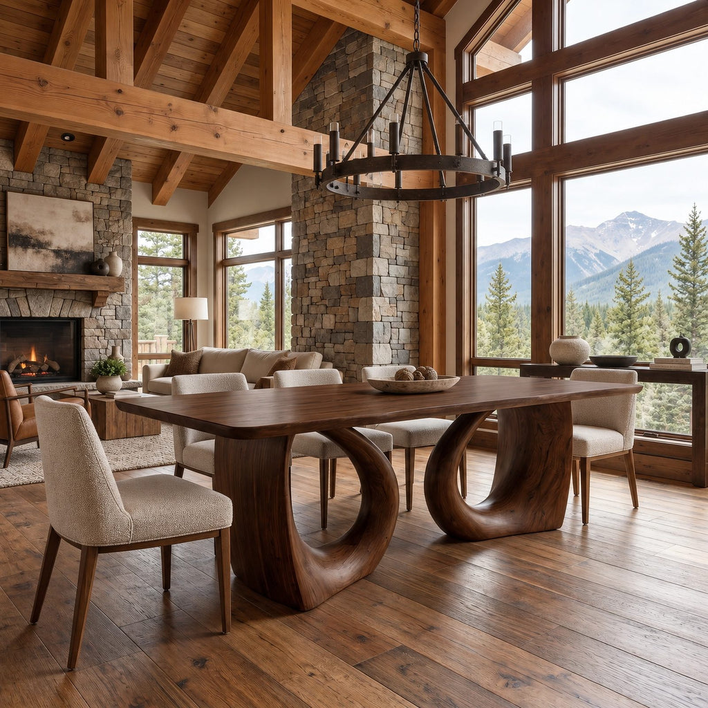Sculptural Dining Table With Twin Arched Loop Legs For Dining Room