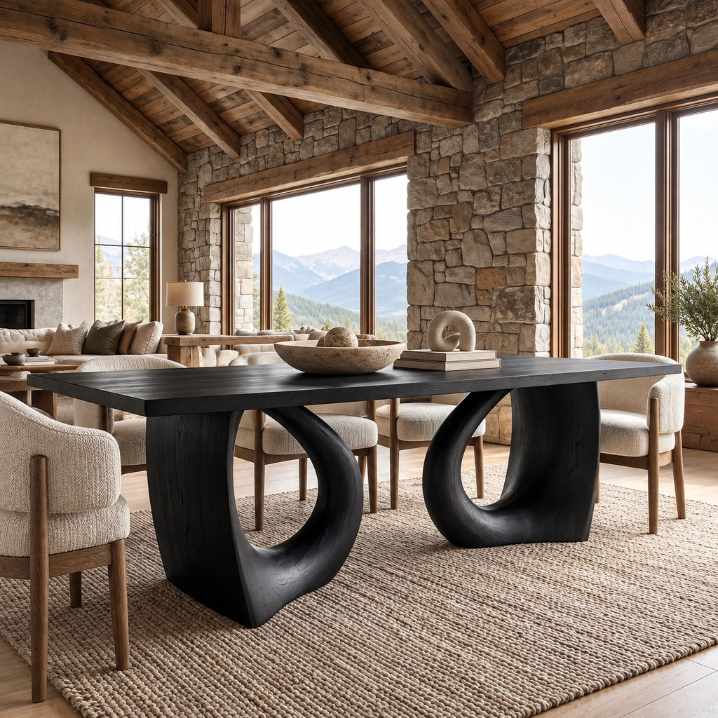 Sculptural Dining Table With Twin Arched Loop Legs For Dining Room