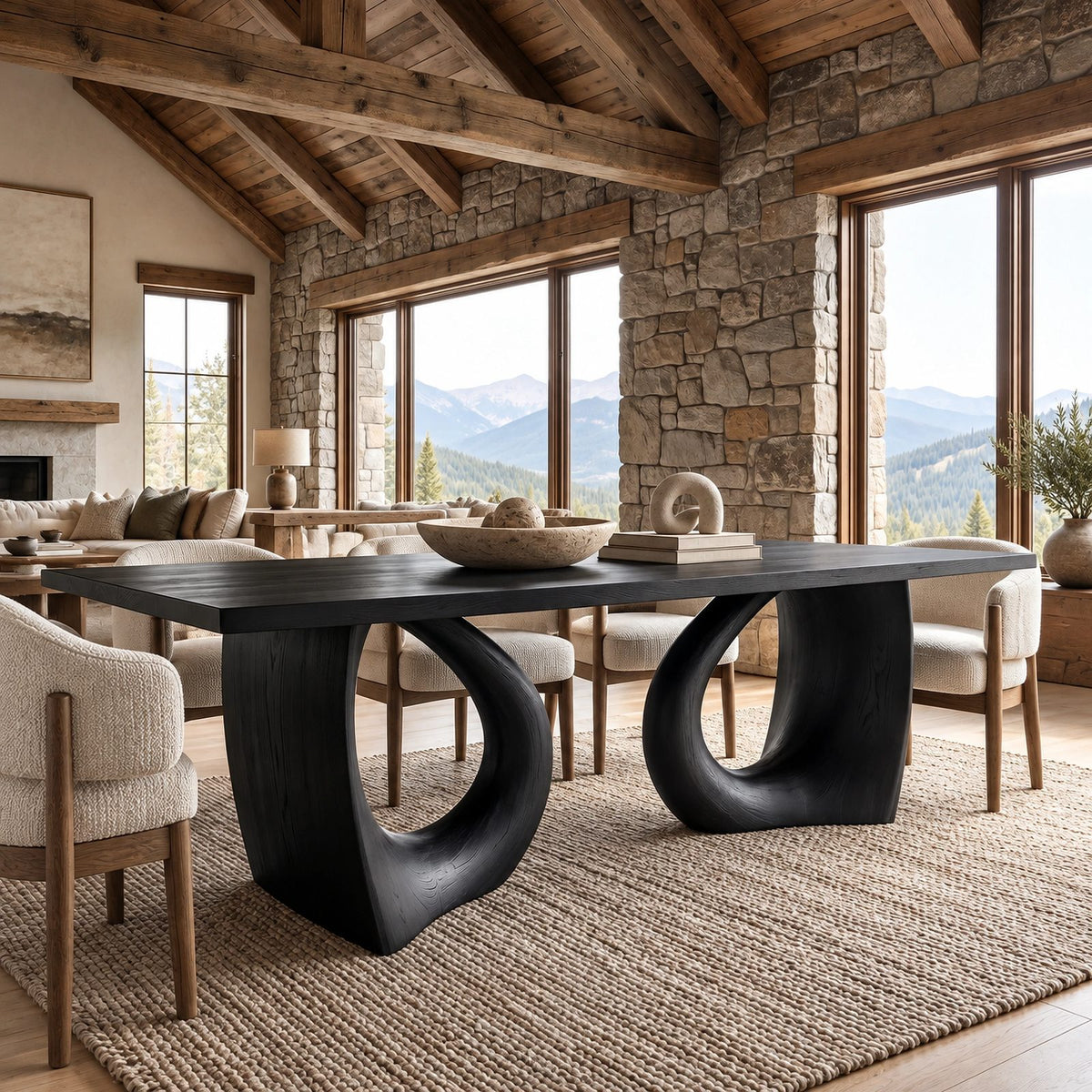 Sculptural Dining Table With Twin Arched Loop Legs For Dining Room