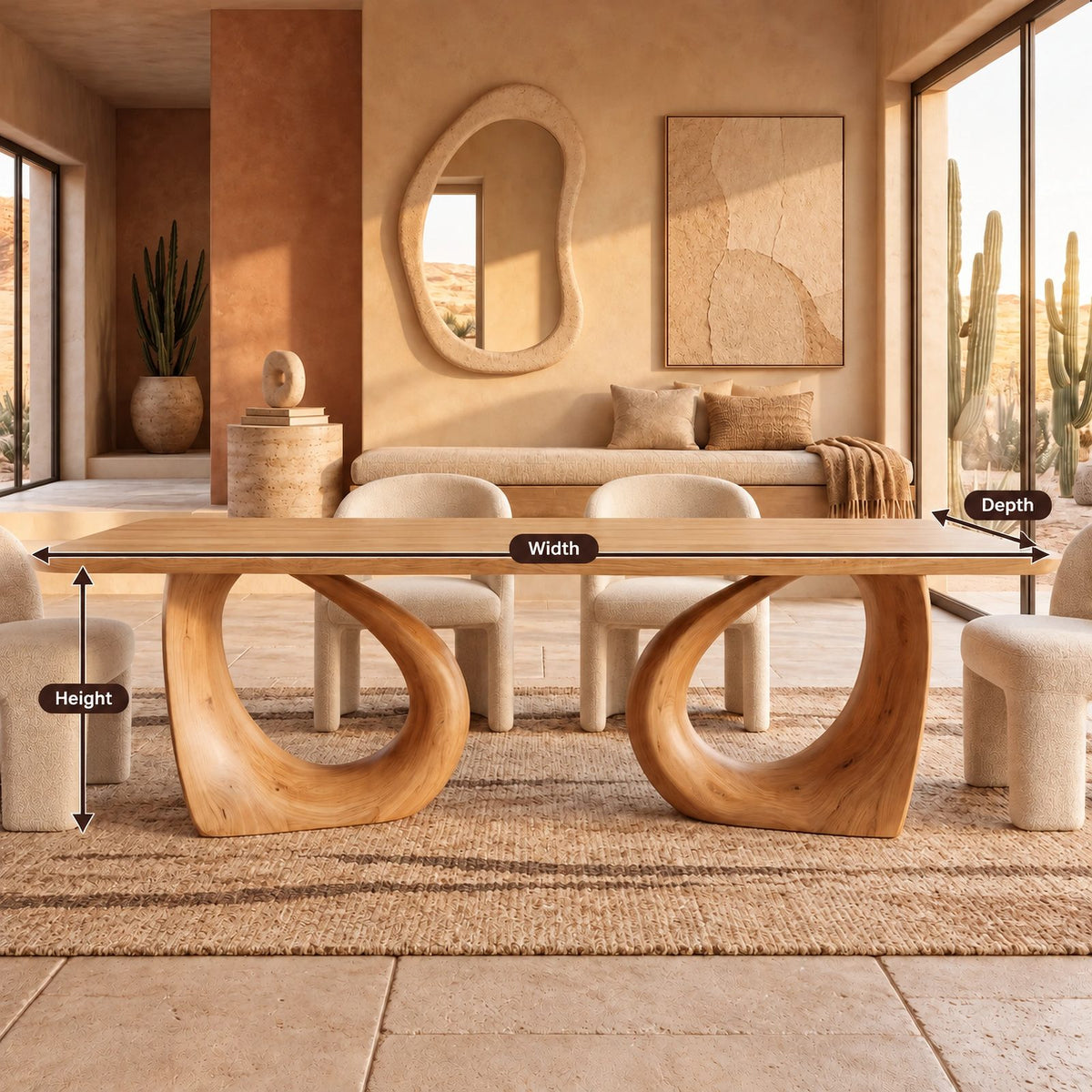Sculptural Dining Table With Twin Arched Loop Legs For Dining Room