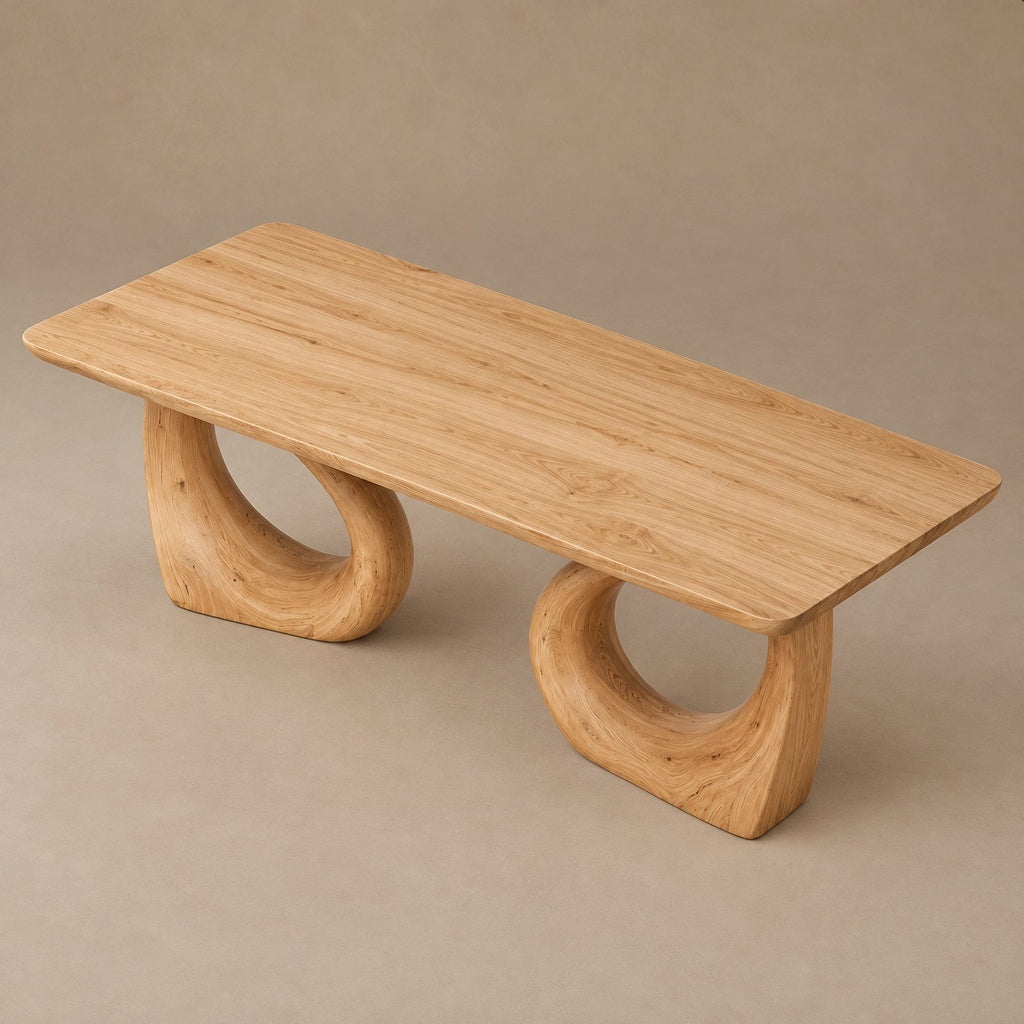Sculptural Dining Table With Twin Arched Loop Legs For Dining Room