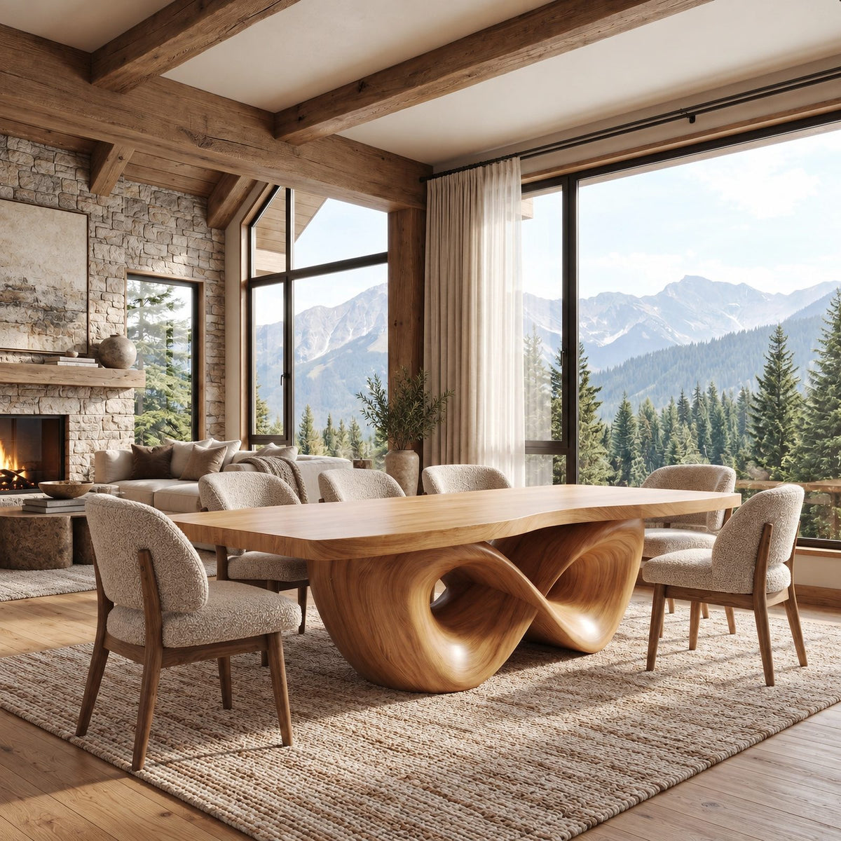 Modern Solid Wood Dining Table With Infinity Loop Base For Dining Room