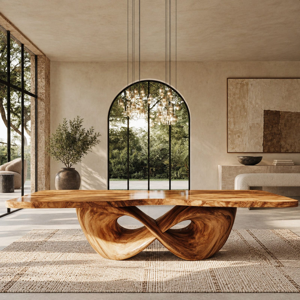 Modern Solid Wood Dining Table With Infinity Loop Base For Dining Room