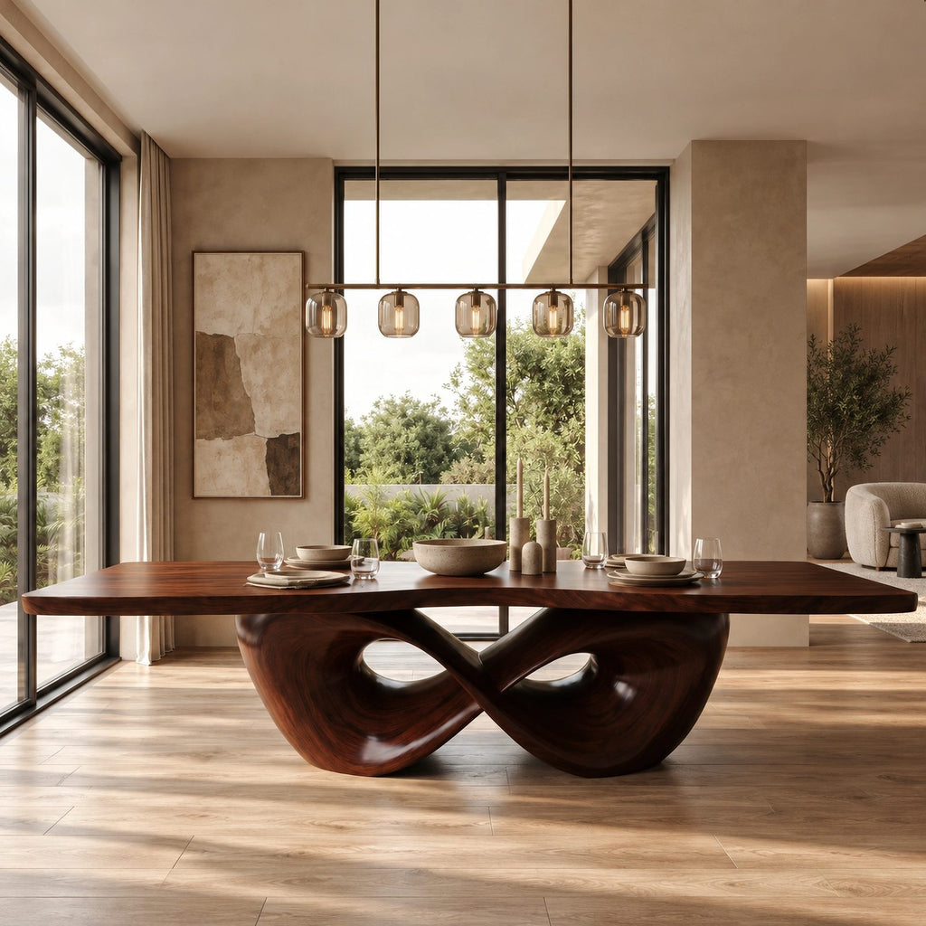 Modern Solid Wood Dining Table With Infinity Loop Base For Dining Room