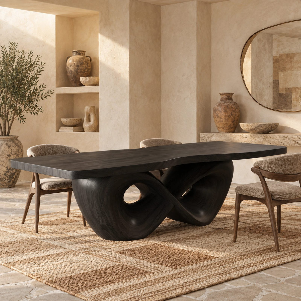 Modern Solid Wood Dining Table With Infinity Loop Base For Dining Room