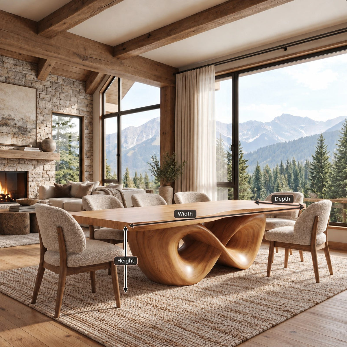 Modern Solid Wood Dining Table With Infinity Loop Base For Dining Room