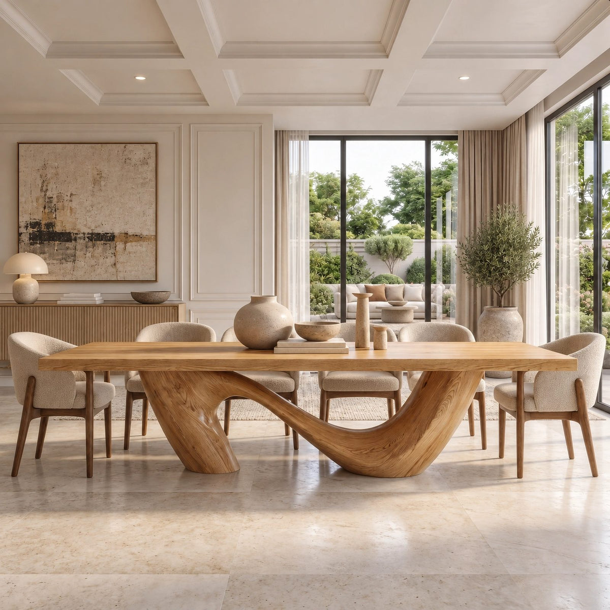 Contemporary Live Edge Dining Table With Twisted Wave Base For Dining Room
