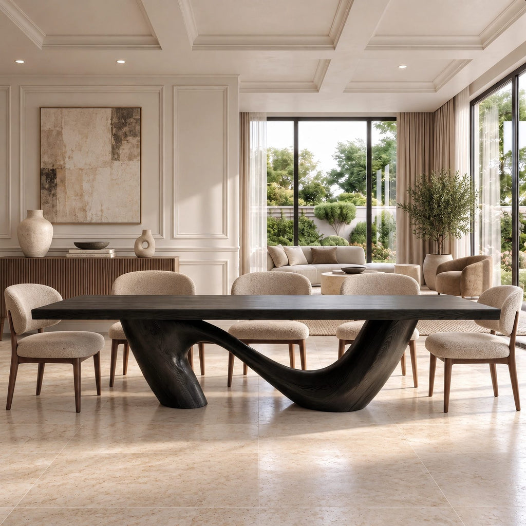 Contemporary Live Edge Dining Table With Twisted Wave Base For Dining Room