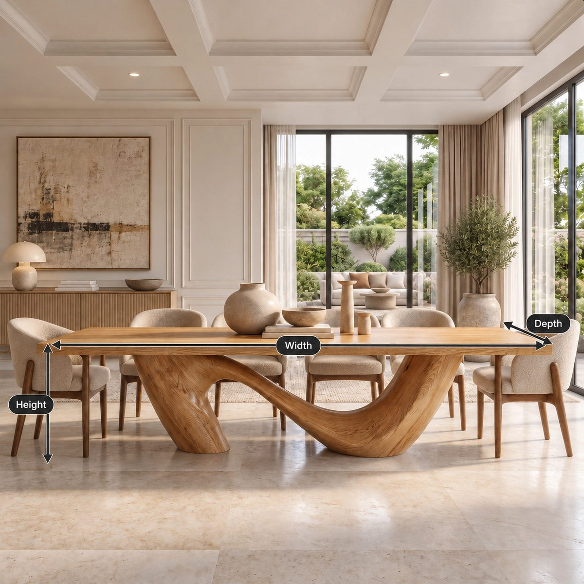 Contemporary Live Edge Dining Table With Twisted Wave Base For Dining Room